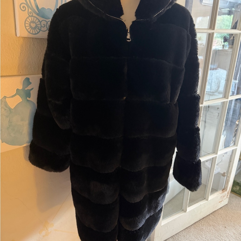 Luxurious Black Faux Fur Coat